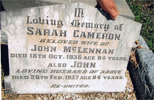 Photo of headstones/John McLennan (d1937) & Sarah hdstn Rushworth Vic